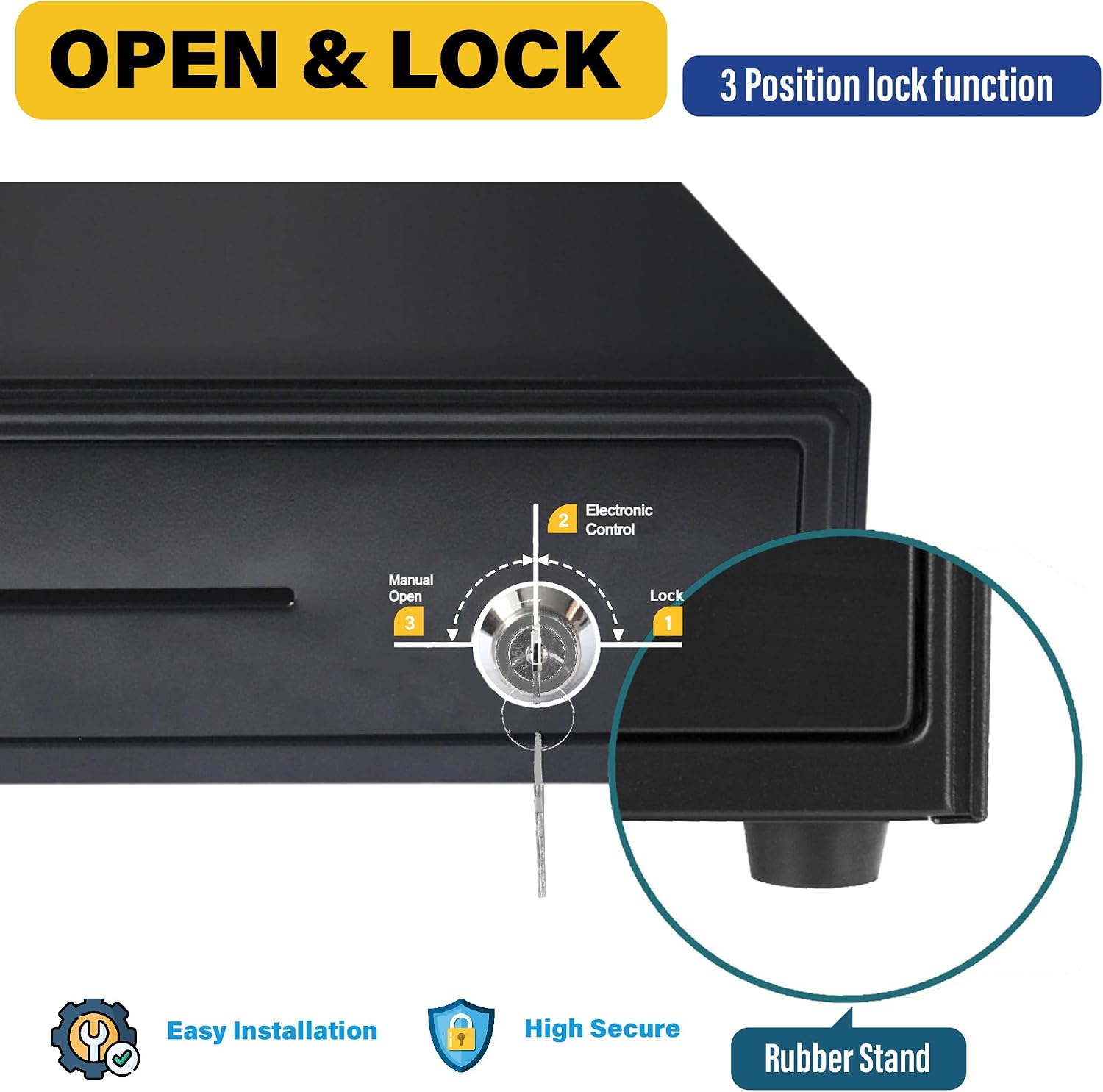 13inch Heavy Duty POS Cash Drawer with 4Bill/5Coin, Removable Coin Compartment, 24V, RJ11, Single Large Media Slot