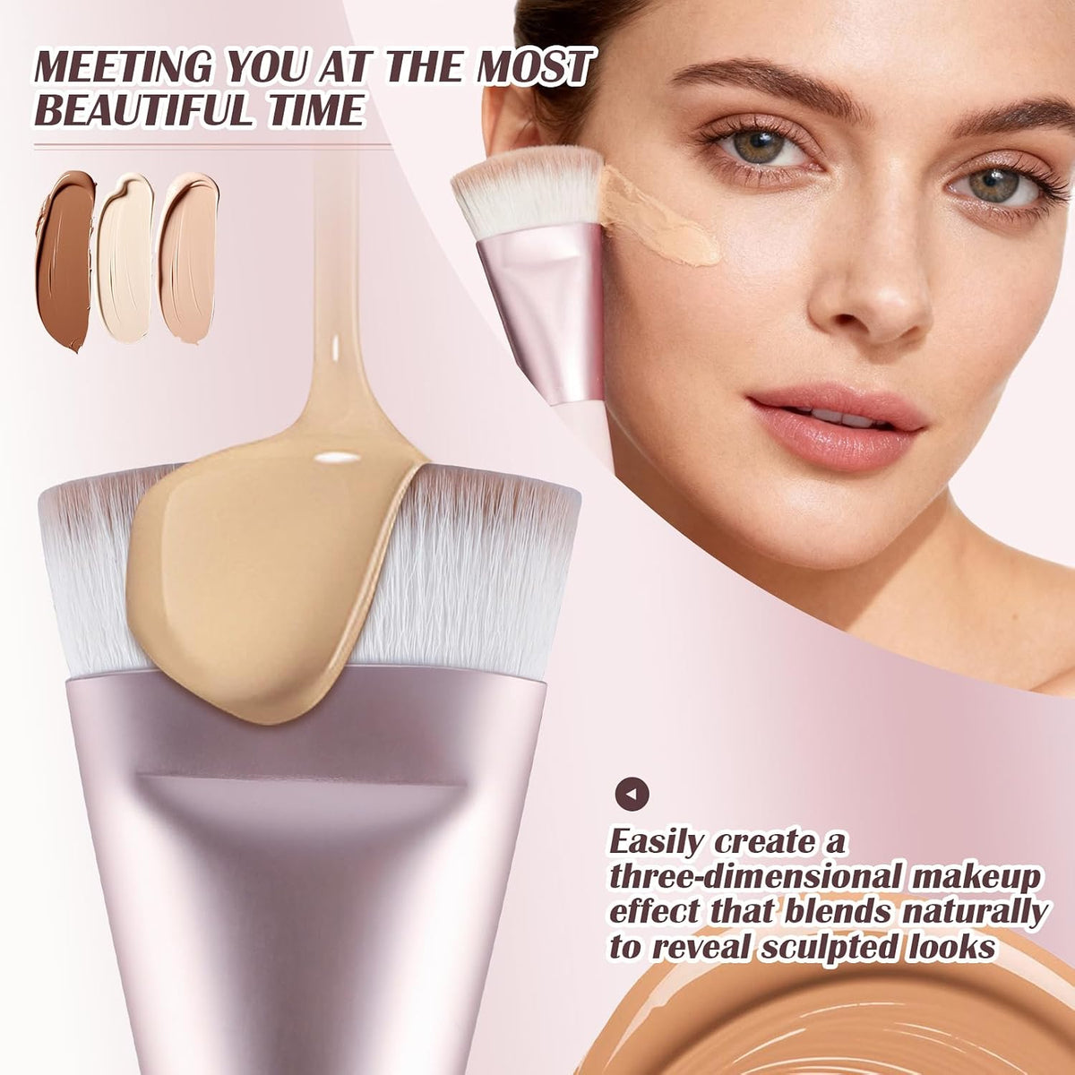 Dual Ended Foundation Brush, Flat & Angled for Face Makeup, 1 Ct