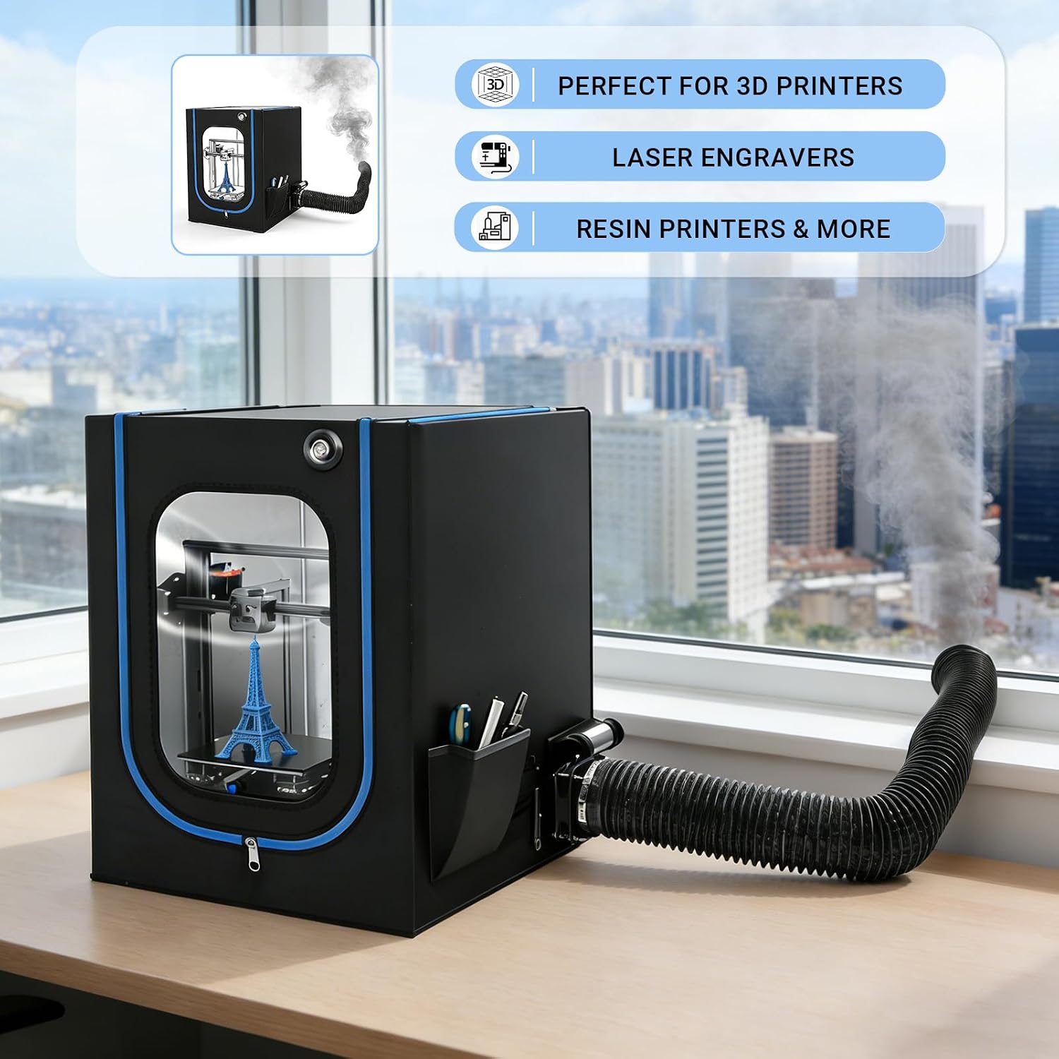 Fan Fume Extraction Kit for 3D Printer Enclosure 4000 RPM High-Efficiency Ventilation Low Noise Fan with Exhaust Pipe