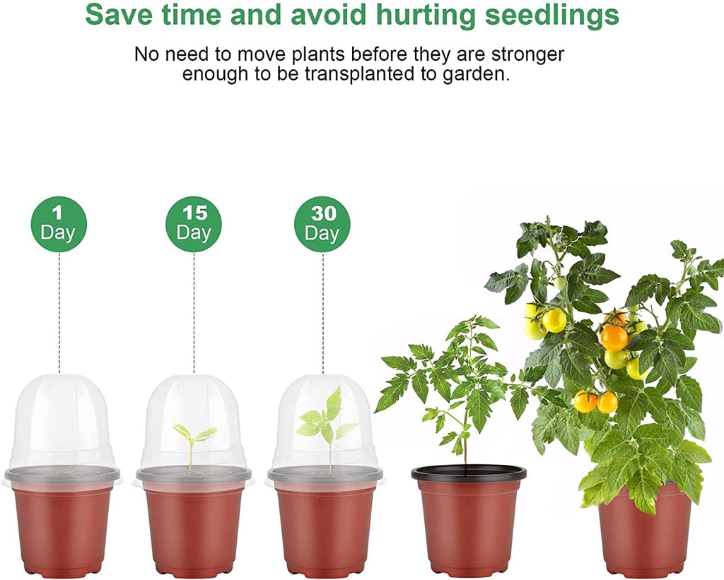 Nursery Pots with Humidity Dome, 4" Seed Starting Pot 30 Pack, Red | Reusable & Soft Plastic Pots, 8 Drainage Hole
