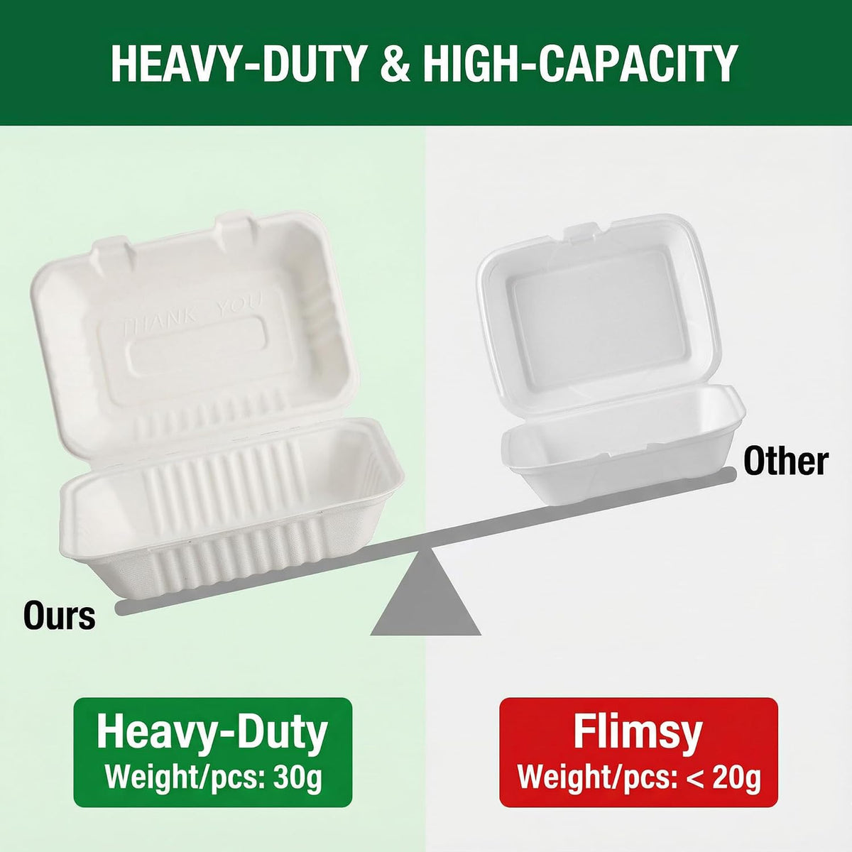 90 Pack 9"x 6" Compostable Clamshell Take Out Containers, Bagasse