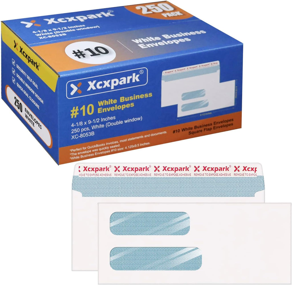 250 PCS #10 Double Window White Security Envelopes for QuickBooks Invoices, Most Statements And Documents Self Seal