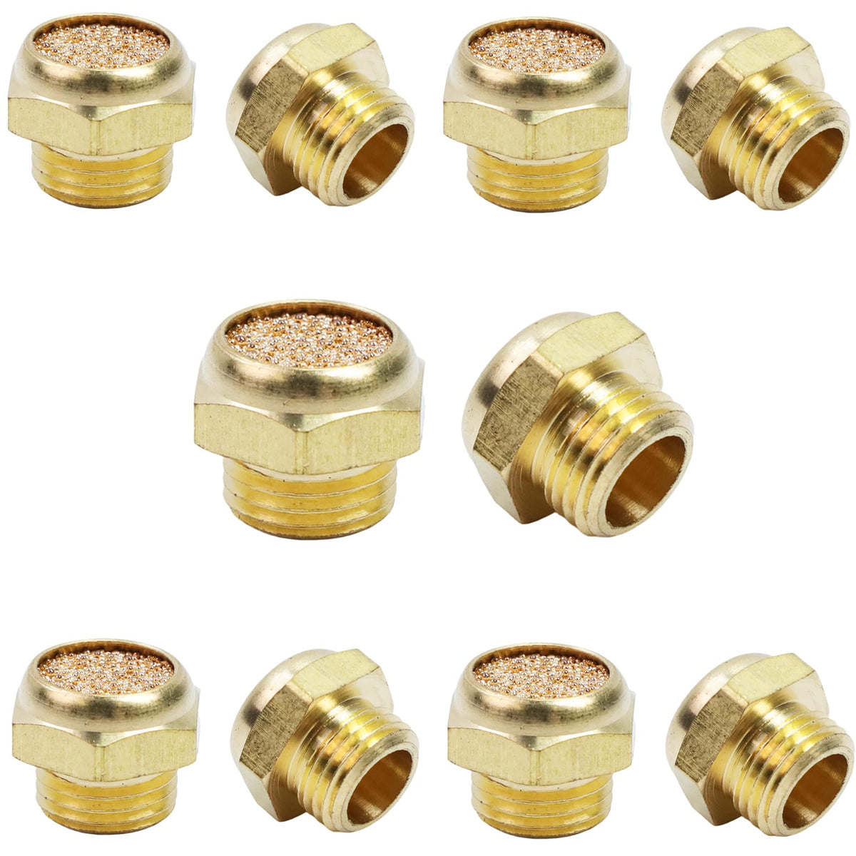 G1/8 Brass Exhaust Muffler, Flat Type, 10Pcs