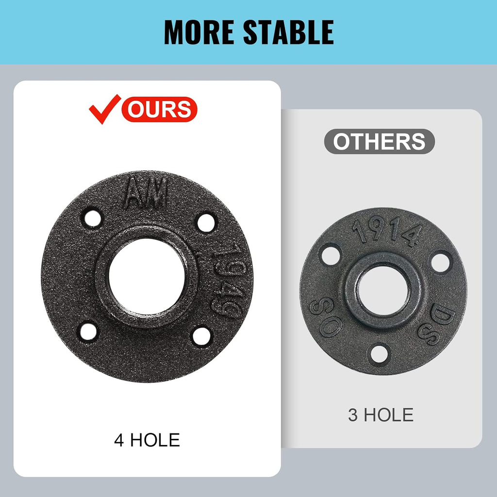 Floor Flange - 1-1/4" Malleable Iron Pipe Fittings, 4 Threaded Holes, Vintage Style for DIY, 4 Pack