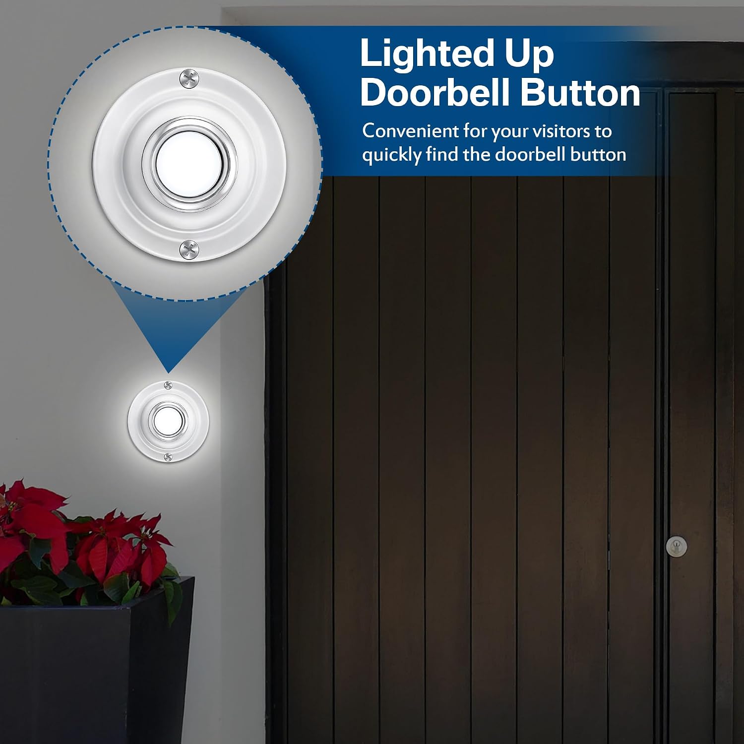 Door Bell Button, Round Metal Doorbell Button Wired Lighted Up LED Door Buttons Replacement Solid Iron Doorbell for