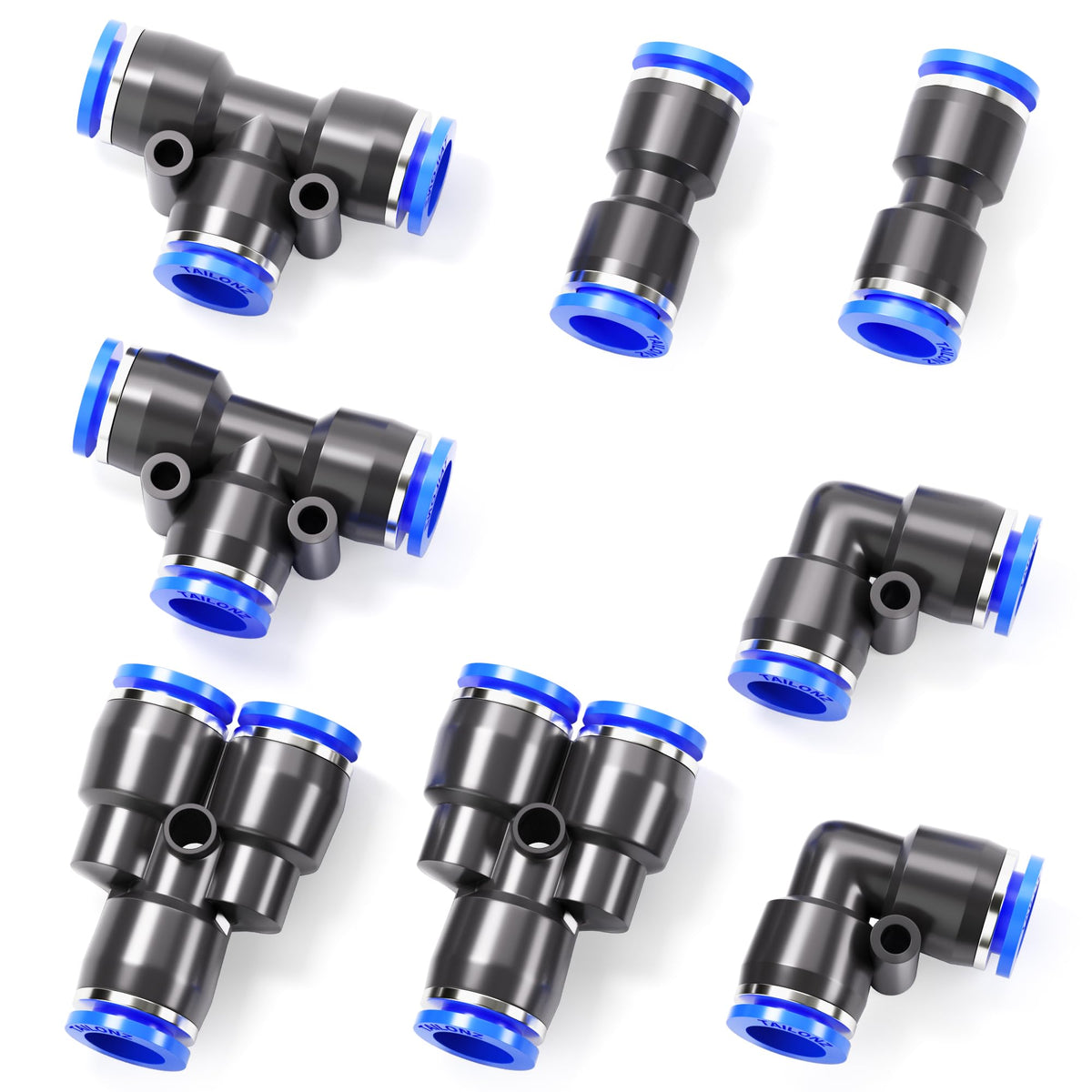 TAILONZ 5/16" Push to Connect Fitting Splitters+Elbows+Tees+Straight 8Pcs