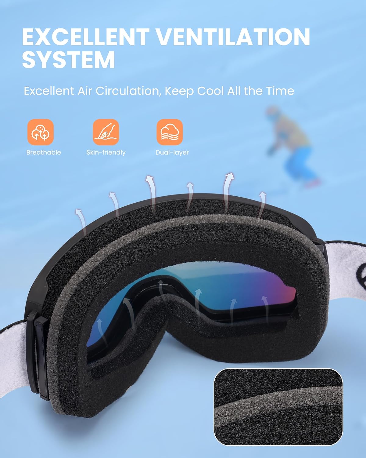 Kids Ski Goggles OTG Snowboard Goggles with 100% UV Protection Kids Snow Goggles for Boys Girls Toddler |