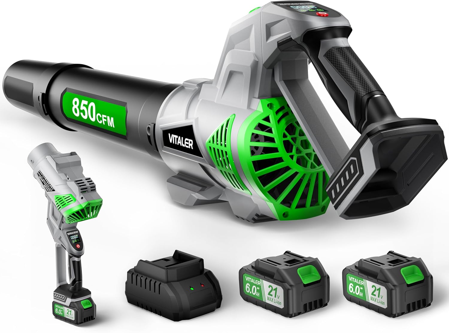 Leaf Blower Cordless, Brushless Blower 850 CFM 250 MPH with 2 Batteries | Powerful Electric Blower with 2 x 6.0Ah