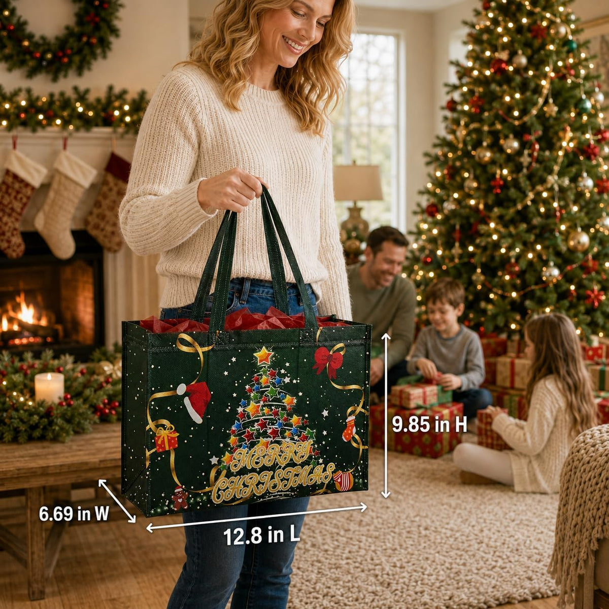 8 Pack Large Christmas Gift Bags Bulk Reusable Holiday Bags