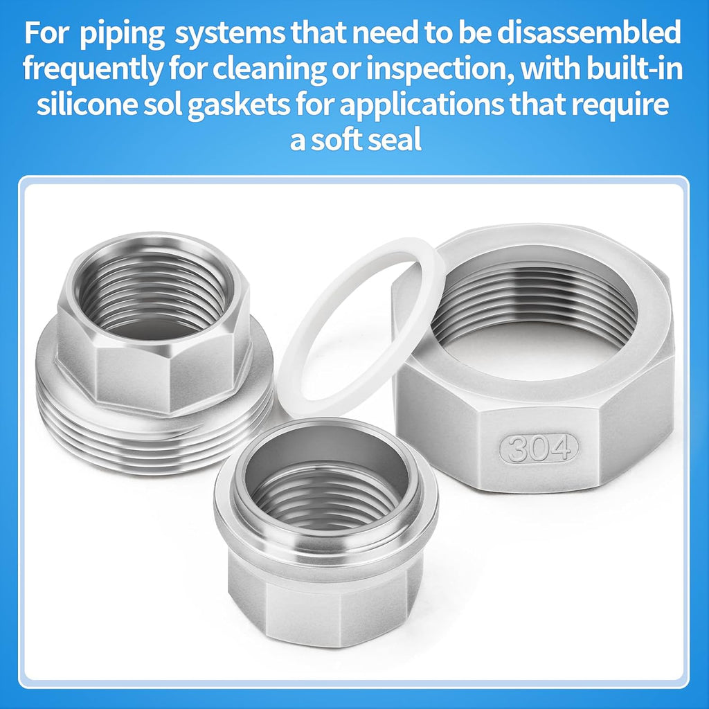 ChillWaves 304 Stainless Steel Cast Pipe Fitting, Union，3/4" NPT Female Thread Adapter(1-PACK)