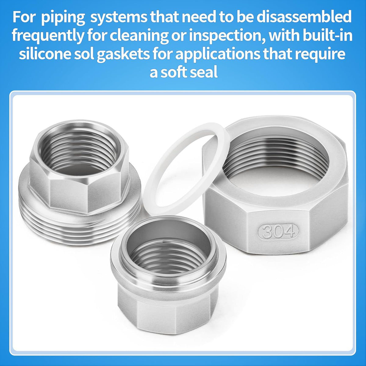 ChillWaves 304 Stainless Steel Cast Pipe Fitting, Union，3/4" NPT Female Thread Adapter(2-PACK)