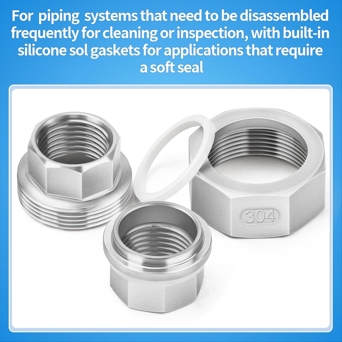 ChillWaves 304 Stainless Steel Cast Pipe Fitting, Union，1" NPT Female Thread Adapter(2-PACK)