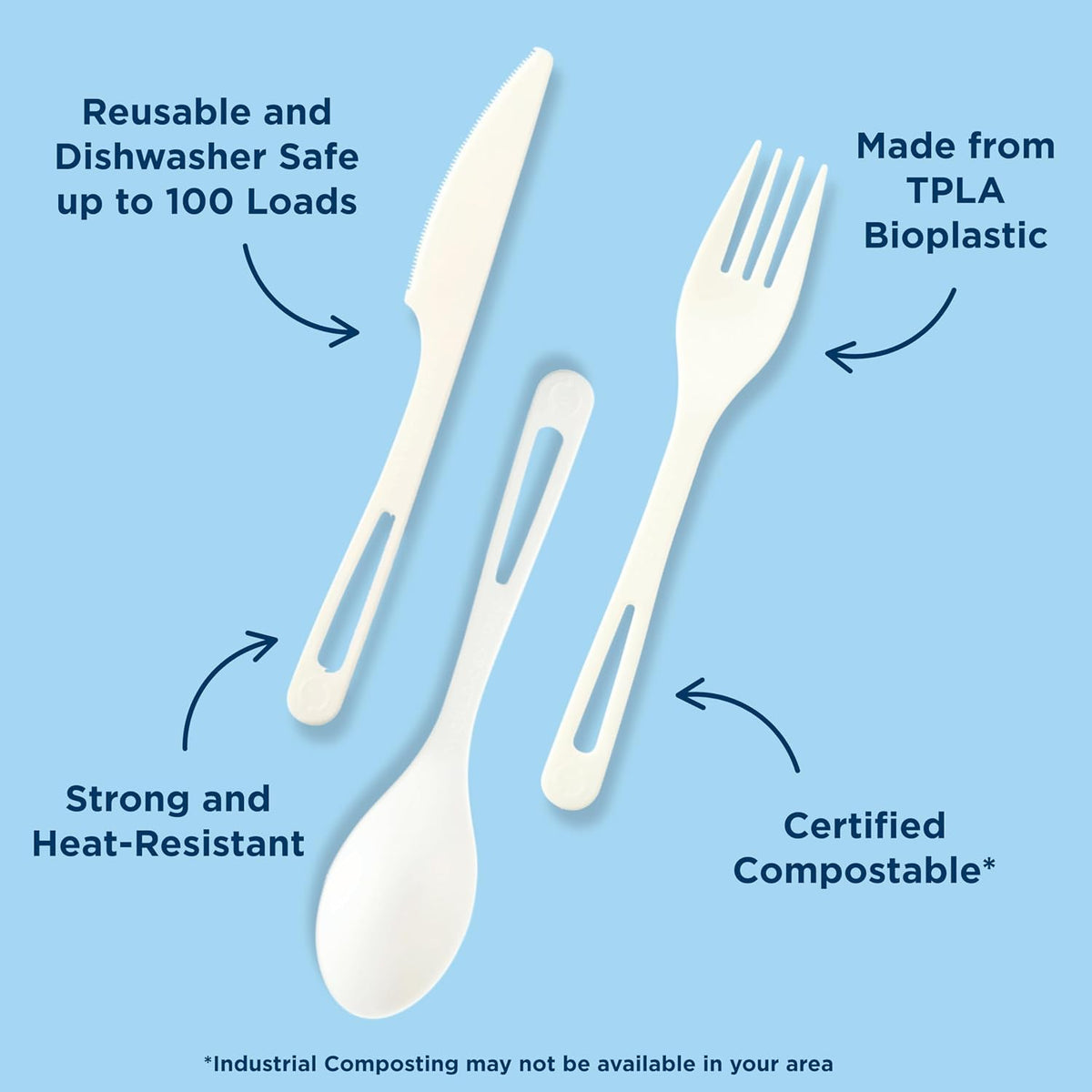 Compostable TPLA Assorted Cutlery, Pack of 250