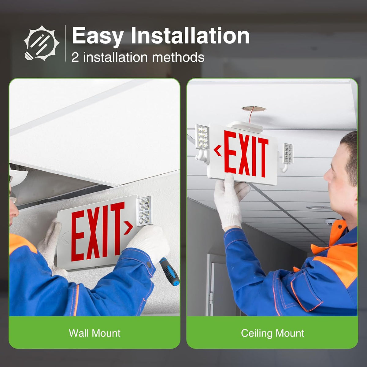 6 Pack Red LED Exit Signs with Emergency Lights