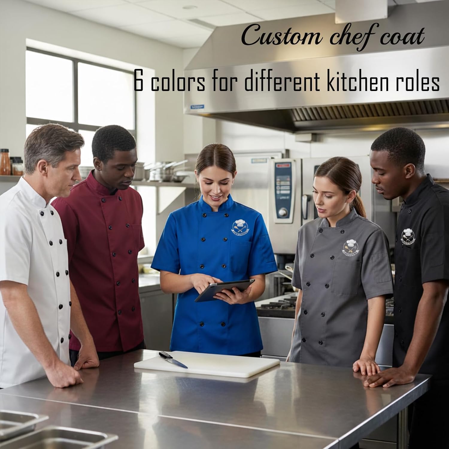 Custom Chef Coat Men Women Personalized Chef Jacket＆Hat with Logo Name Text Customized Chef's Uniform Short Sleeve