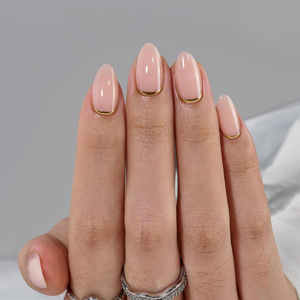 Press On Nails, Almond Short Nude Fake Nails, 32Pcs Full Kit