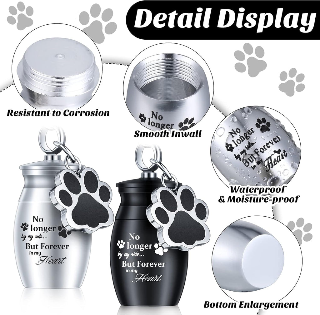 2 Pcs Pet Urn Keychain for Ashes Dog Cat Paw Print