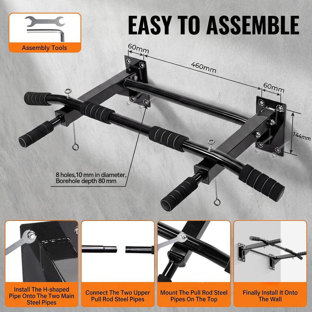 Pull Up Bar Wall Mounted - Multifunctional Wall Mounted Pull Up Bar for Home Gym