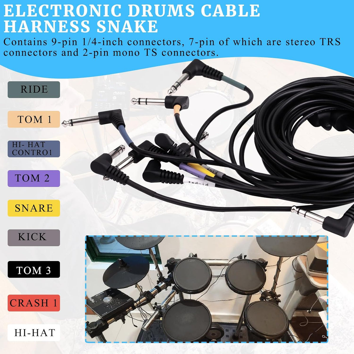 Cable Harness Snake Loom Replacement Compatible with Alesis Nitro Mesh Electronic Drum Set Module Surge Command Forge