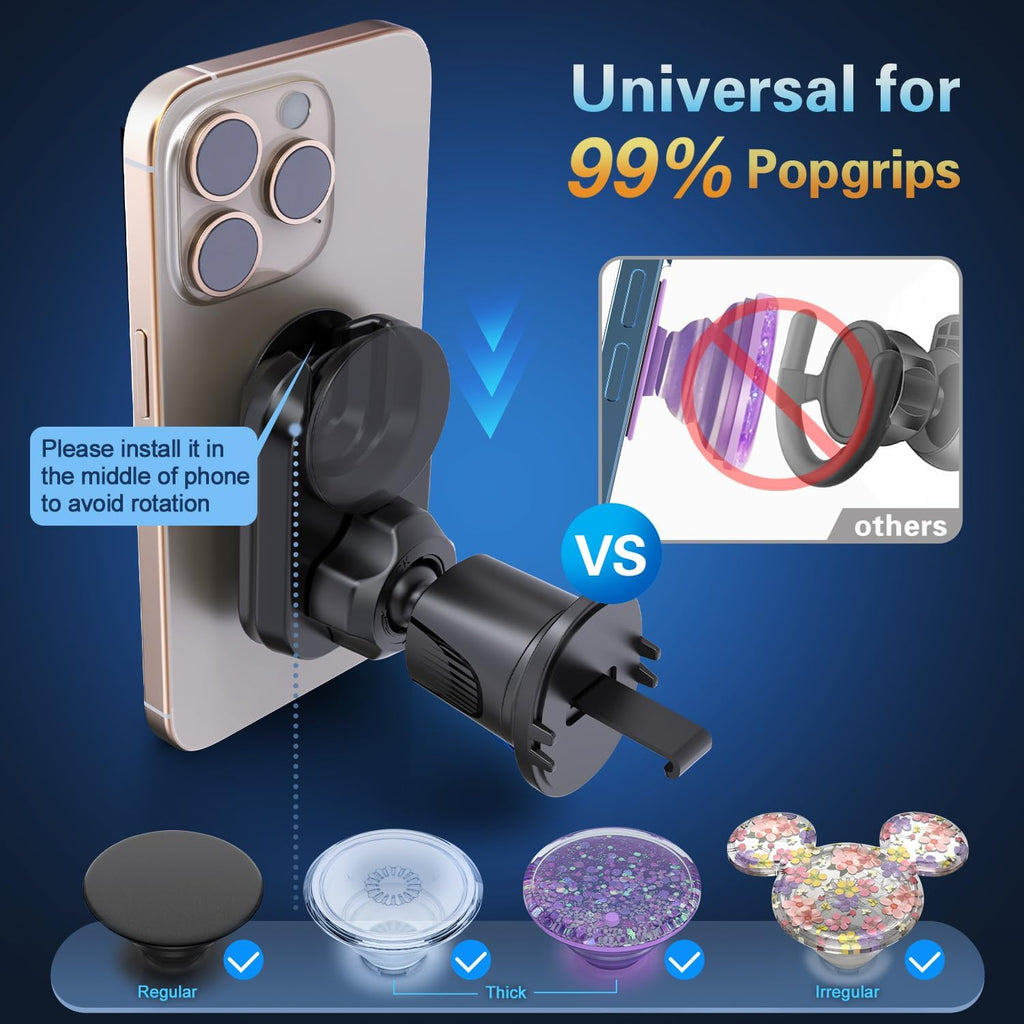 Car Vent Phone Mount for Thick Socket Grip, Air Vent Clip Phone Holder Compatible with Magsafe Wallet Black & iPhone