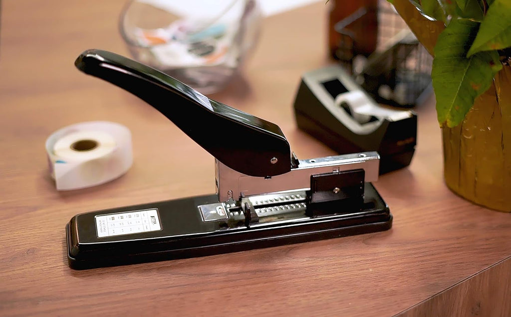 Heavy Duty Commercial Stapler with 2,000 Staples, Black Polished Steel, 100 Sheet High Capacity, Rounded Ergonomic