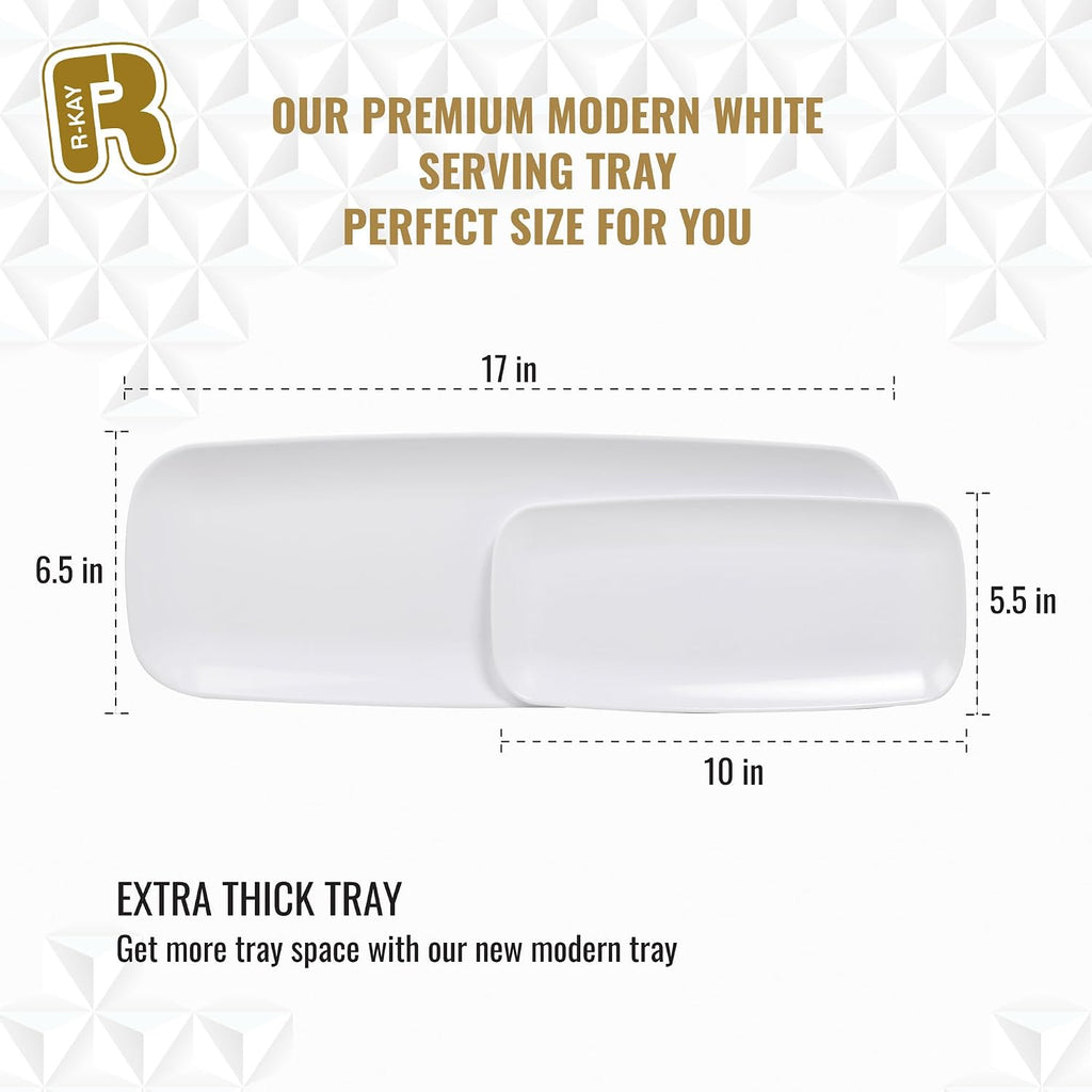 4 Pack White Plastic Serving Trays for Party - White Serving Tray 17 by 6.5 in - Rectangular Heavy Duty Dessert Trays