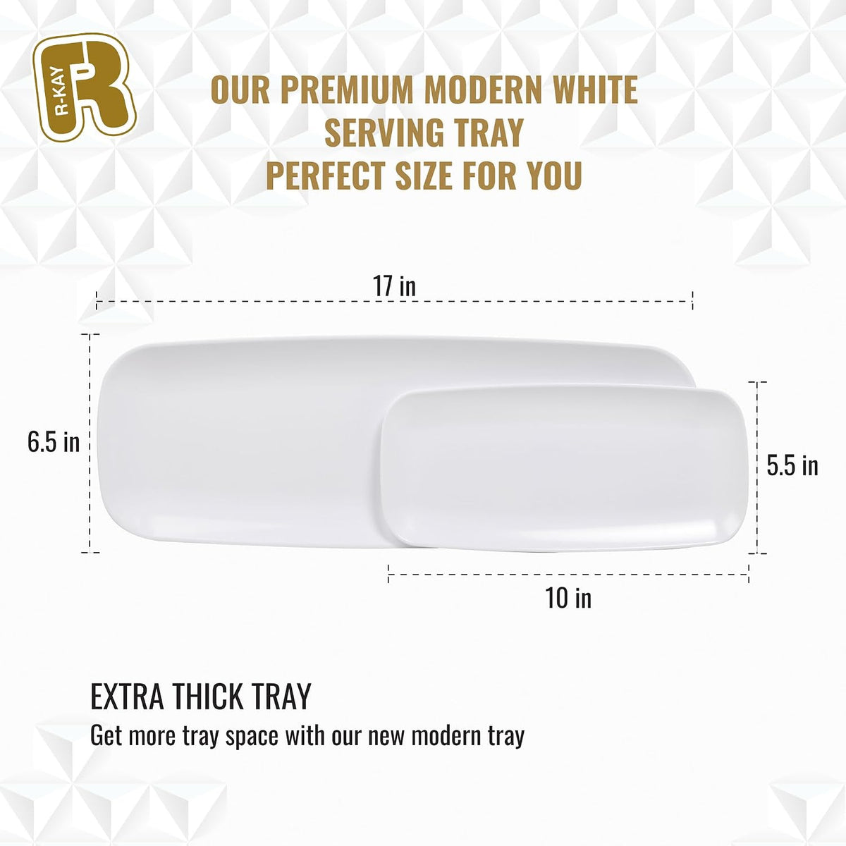 4 Pack White Plastic Serving Trays for Party - White Serving Tray 17 by 6.5 in - Rectangular Heavy Duty Dessert Trays