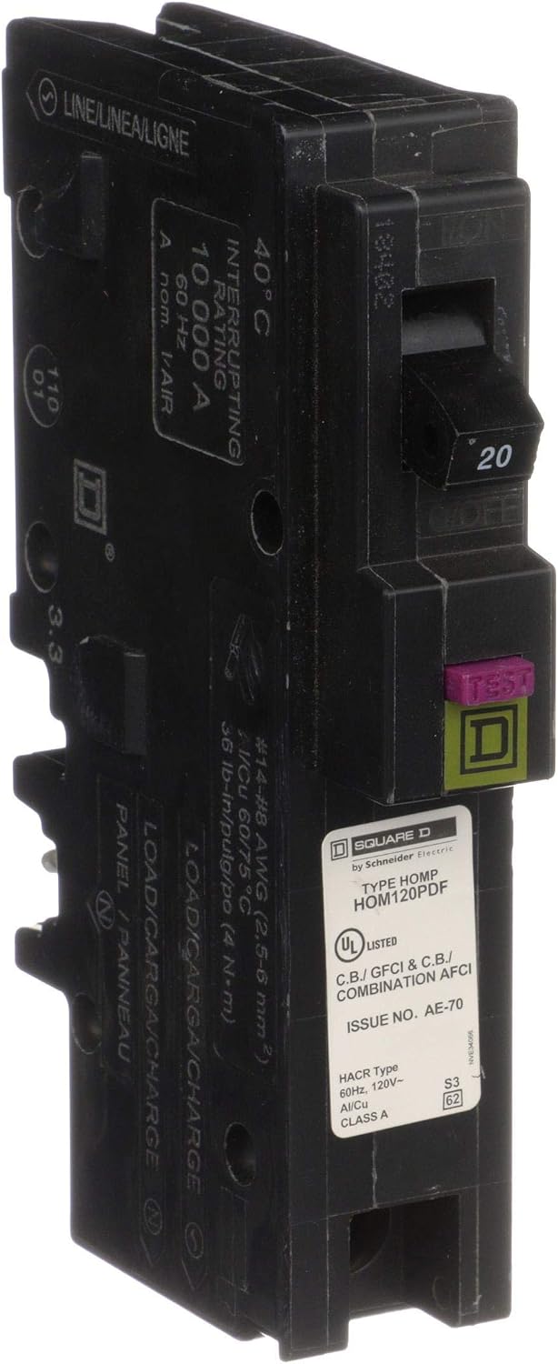Square D by Schneider Electric 🏆4-Pack Premium HOM120PDFC Homeline Plug-On Neutral 20 Amp Single-Pole Dual Function (CAFCI and GFCI) Circuit Breaker