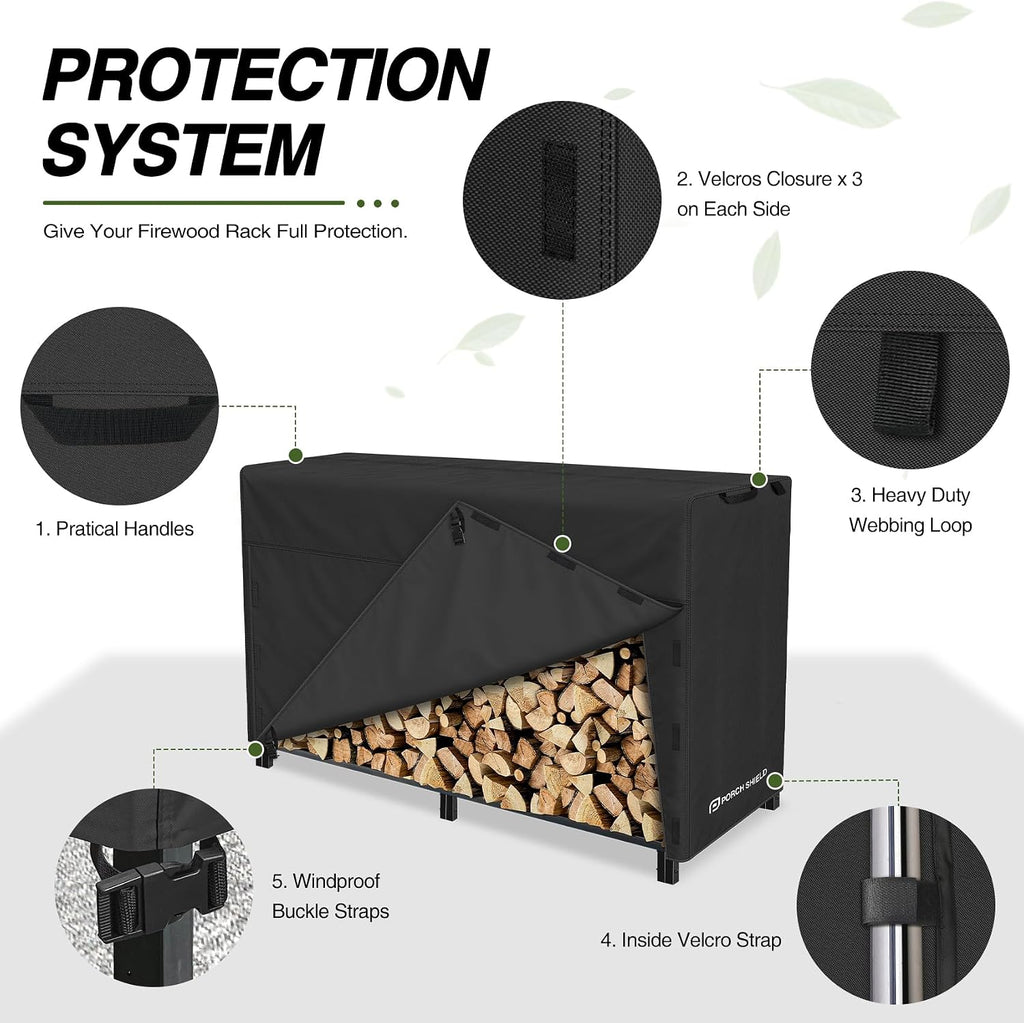 8ft Waterproof Firewood Rack Cover | Wood Pile Cover, Heavy Duty, All Weather Protection, Fits for Outdoor Log Racks