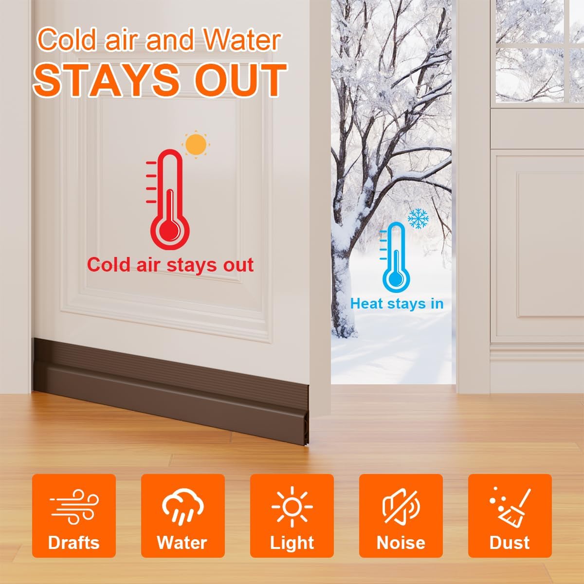 Door Draft Stopper for Bottom of Door, Adjustable Weather Stripping Door Seal for Cold Insulation, Under Door Sweep