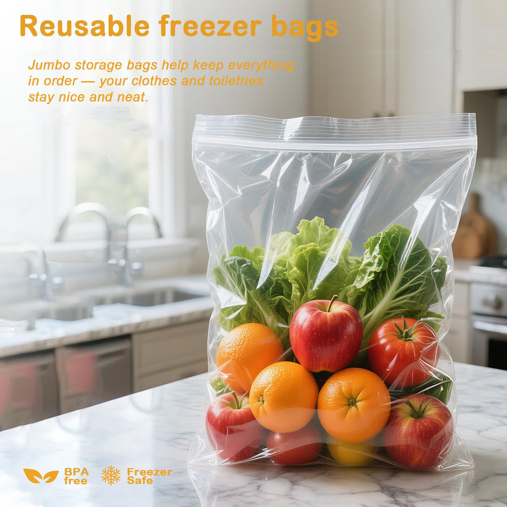 3 Gallon Large Zipper Bags for Storage, 16" x 19" (10 Count)