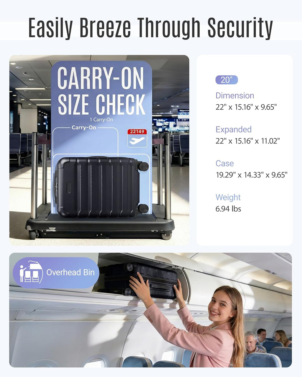Carry On Luggage 22x14x9 Airline Approved, Expandable Carry On Suitcases with Wheels, Lightweight Luggage, Durable
