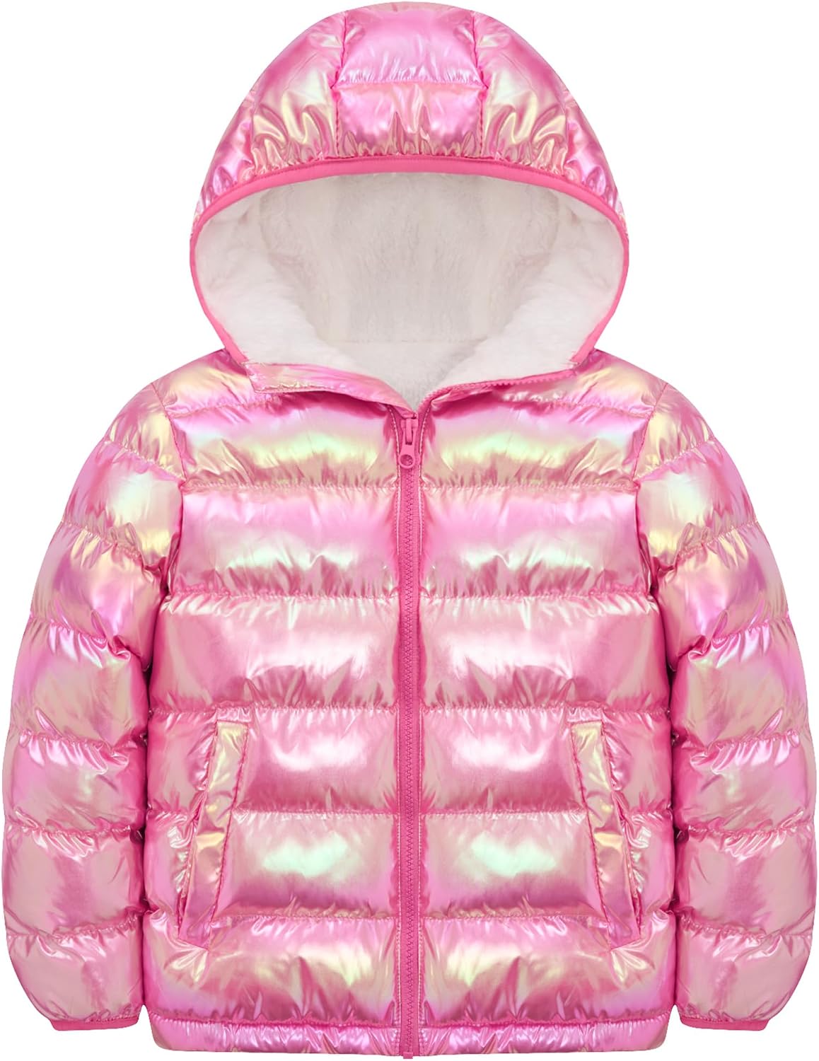4-12 Years Girls Hooded Puffer Jacket Warmth Padded Winter Coat | Metallic Shine Fabric, Warm Fleece Lining, Durable
