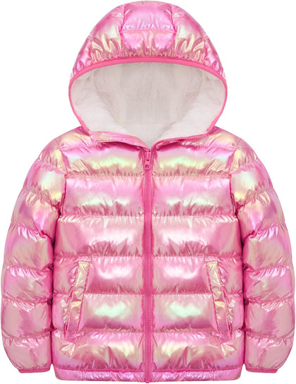 4-12 Years Girls Hooded Puffer Jacket Warmth Padded Winter Coat | Metallic Shine Fabric, Warm Fleece Lining, Durable