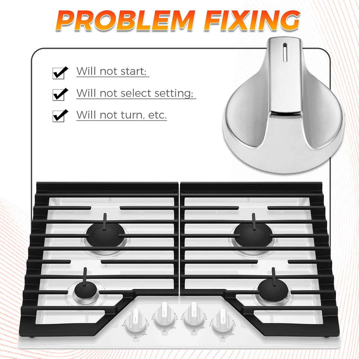 4 Pack W11366438 Gas Stove Knobs Replacement for Whirlpool