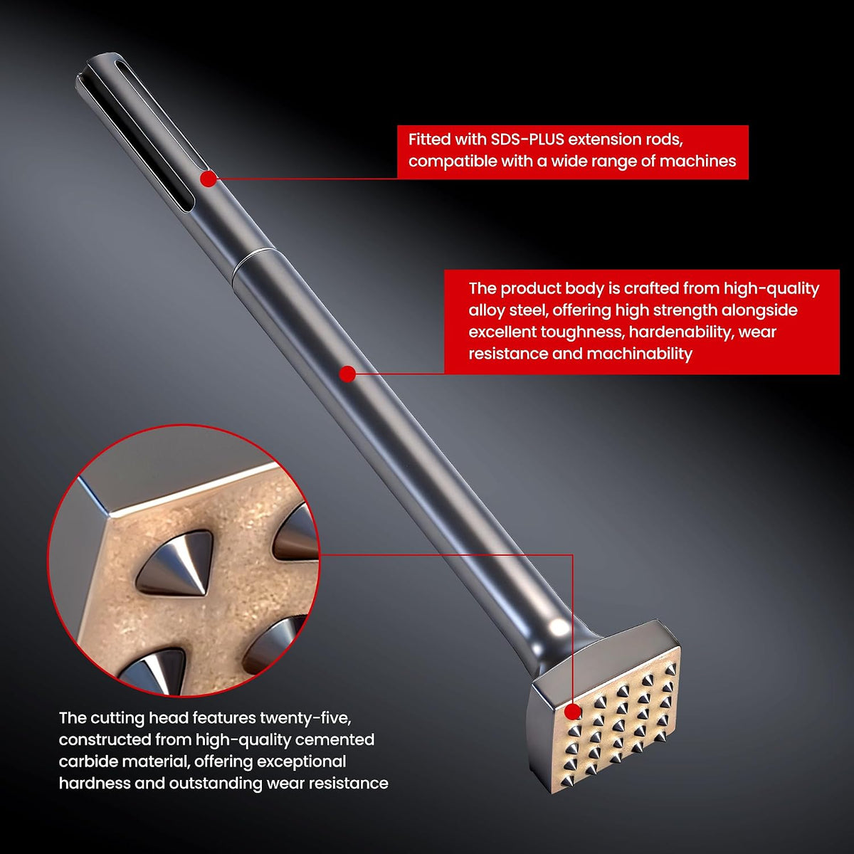 11-13/16" x 1-5/8" SDS Plus Bushing Tool, 25 Tips Bush Hammer Bit