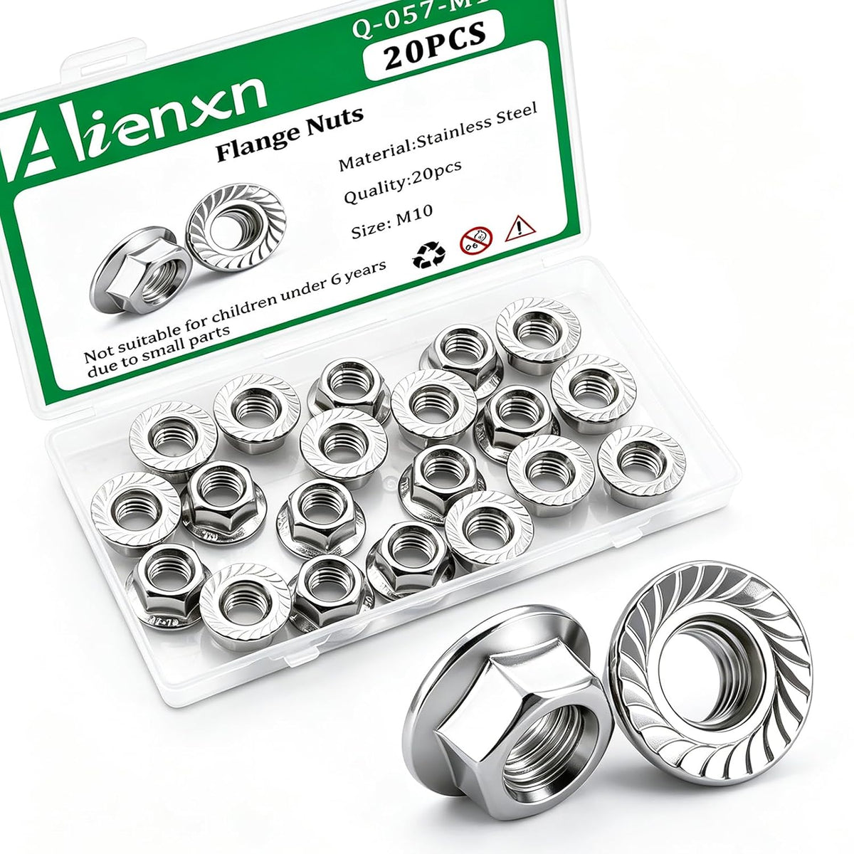 20PCS M10 x 1.5mm Thread 304 SS Hex Flange Nuts