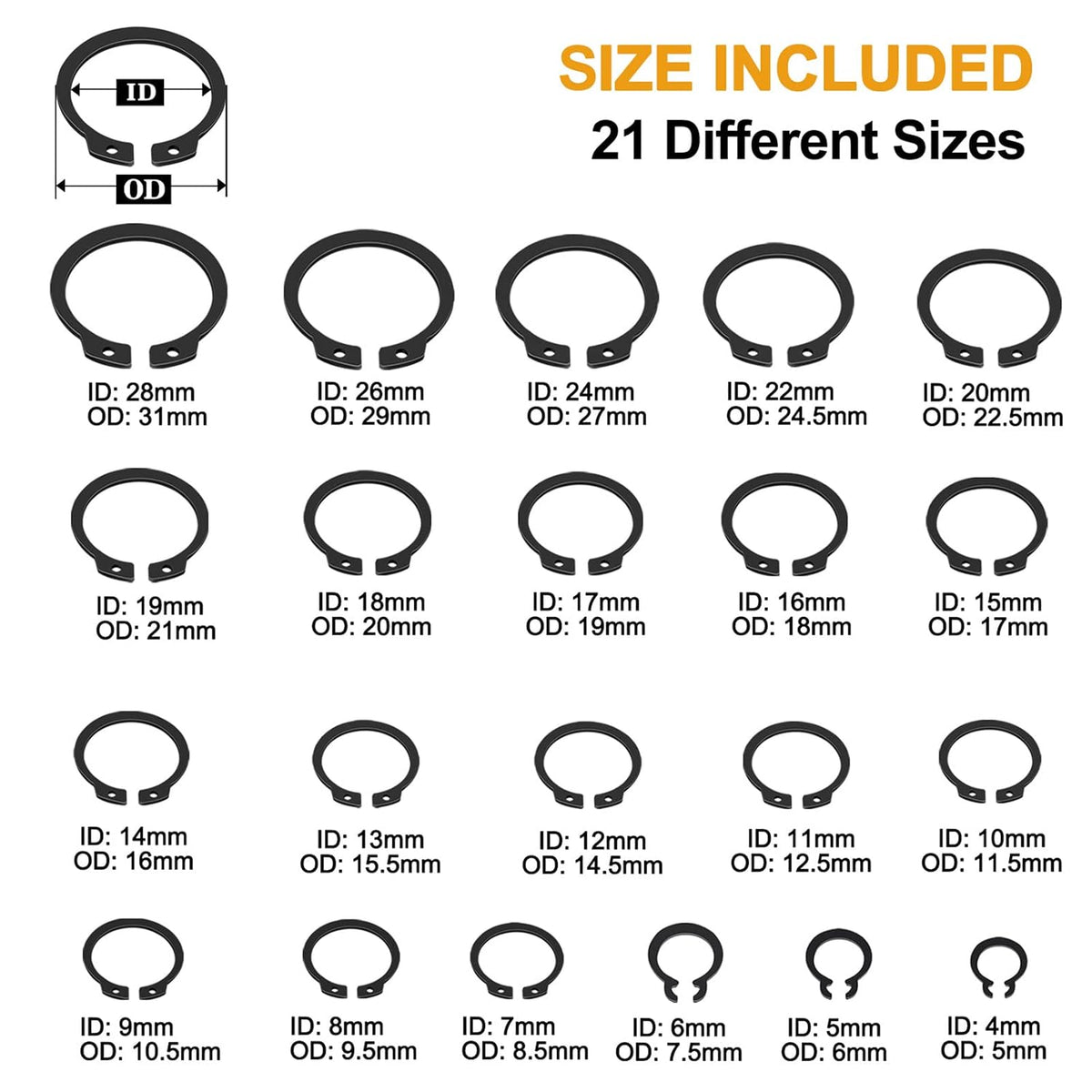 VIGRUE 500Pcs Snap Rings Assortment Circlip Snap Retaining Clip Rings Set