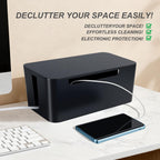 Eichzer Cable Management Box with Lid, Three Entry/Exit Slots, Black