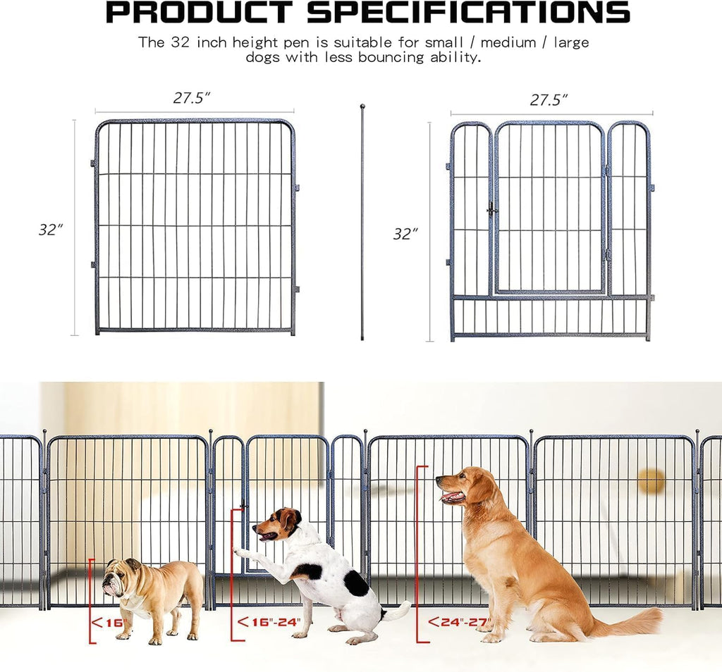 Dog Playpen,32/40/45 Inch Height in Heavy Duty, Folding Indoor Outdoor Anti-Rust Dog Exercise Fence, Portable Pet