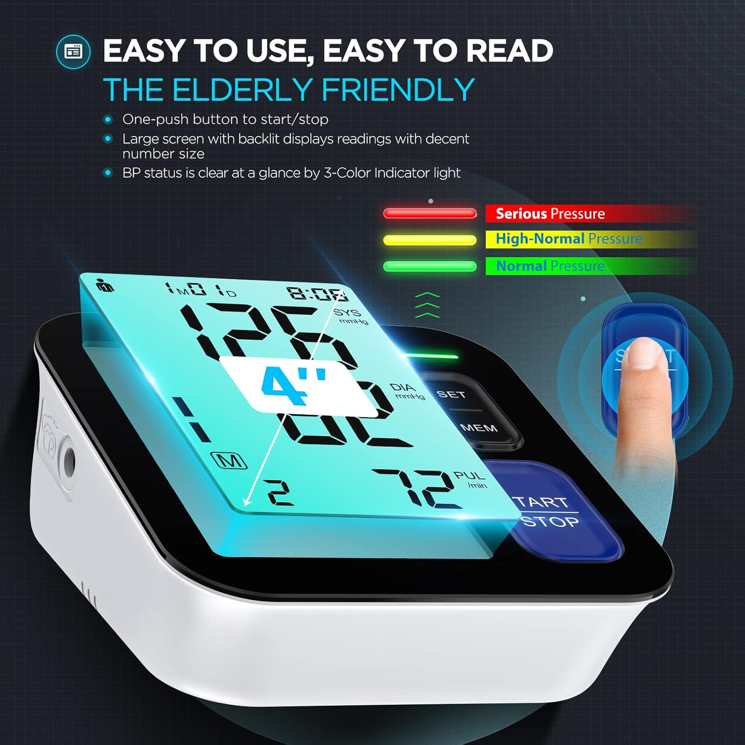 Blood Pressure Machine Upper Arm, 3 Size Cuffs, Small 7"-9", Medium/Large 9"-17" and Extra Large X-Large Cuff