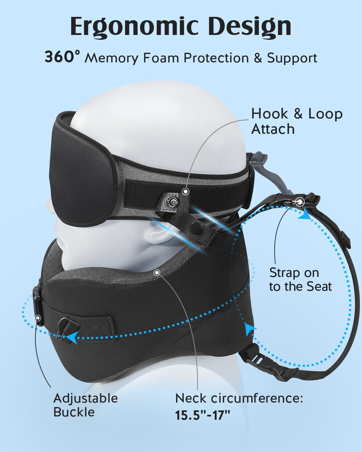 Travel Pillow for Long Flight Airplane, Head Strap Combo with 3D Contoured Sleep Eye Mask, Neck Pillow for Travel