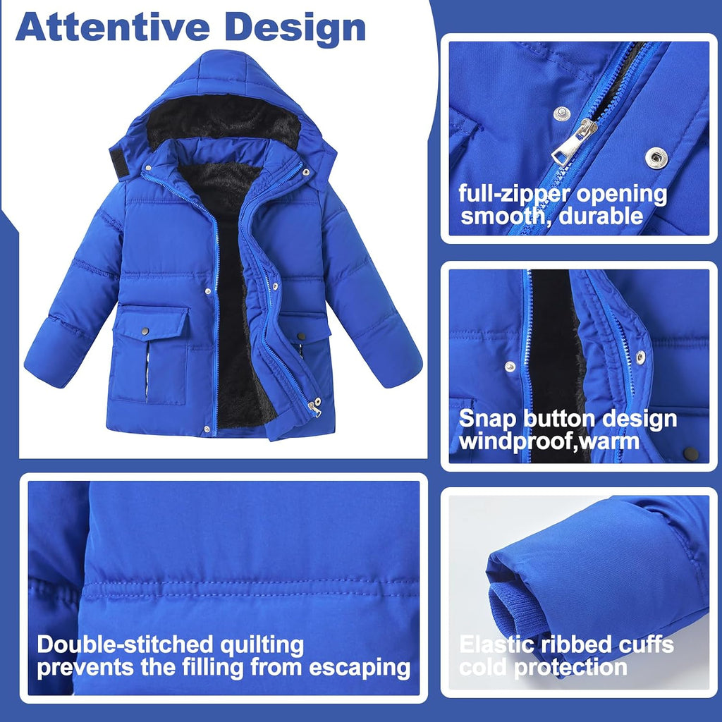 6-12 Years Boys Winter Coat Kids Warm Jacket Wind Water-Resistant Puffy Coats Outwear Toddler Hood Fleece Inner