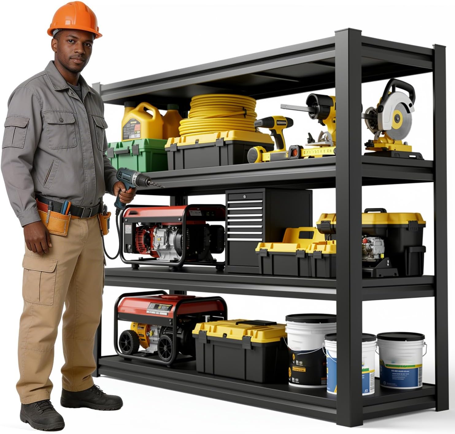 45" W Garage Shelving Heavy Duty, 2400LBS Loads Adjustable Garage Storage Shelves,4-Tier Metal Storage Racks and