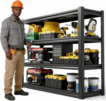 45" W Garage Shelving Heavy Duty, 2400LBS Loads Adjustable Garage Storage Shelves,4-Tier Metal Storage Racks and