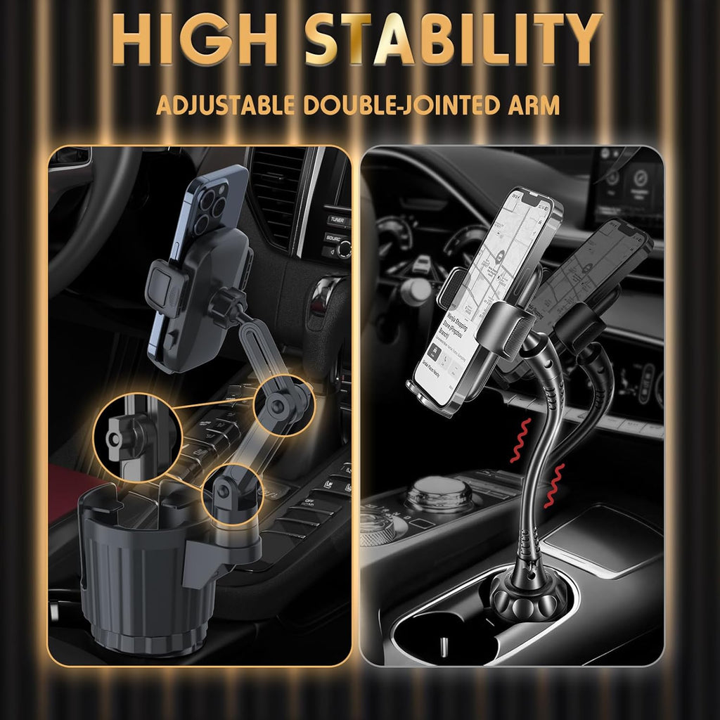 Phone Holders for Your Car, 2 in 1 Universal Cup Holder Expander Adjustable Base with Phone Mount, Long Arm with