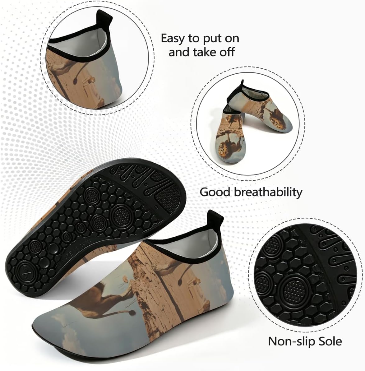 Lion Water Shoes for Women Men, Barefoot Quick-Dry Aqua Socks for Swim Yoga Beach Pool Surf Exercise