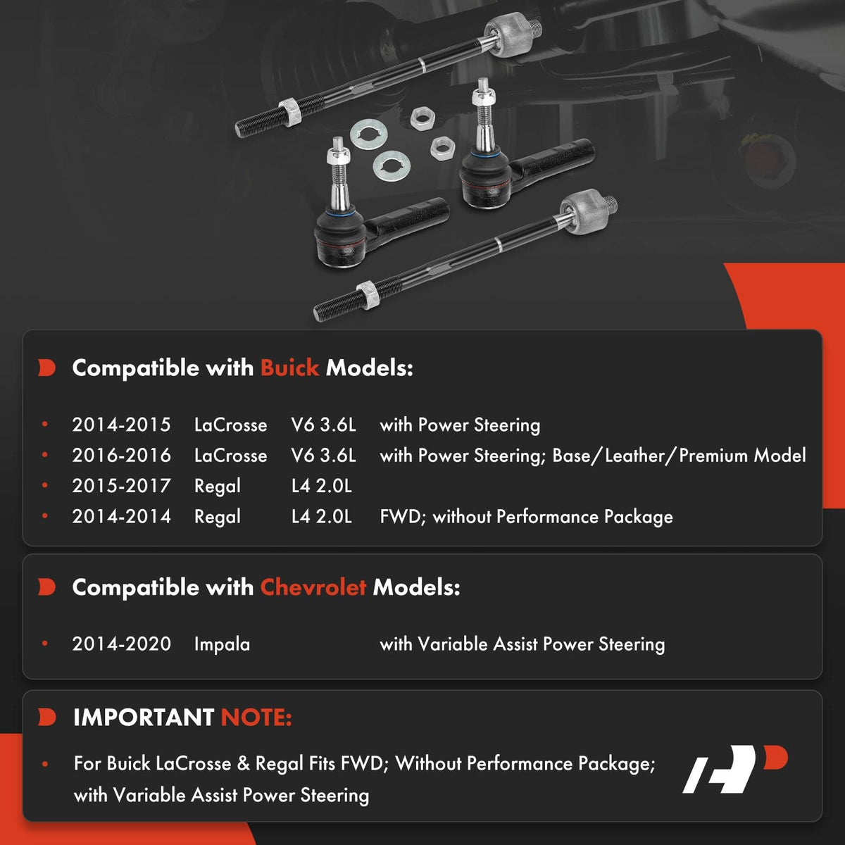 A-Premium Front Inner and Outer Tie Rod End Kit