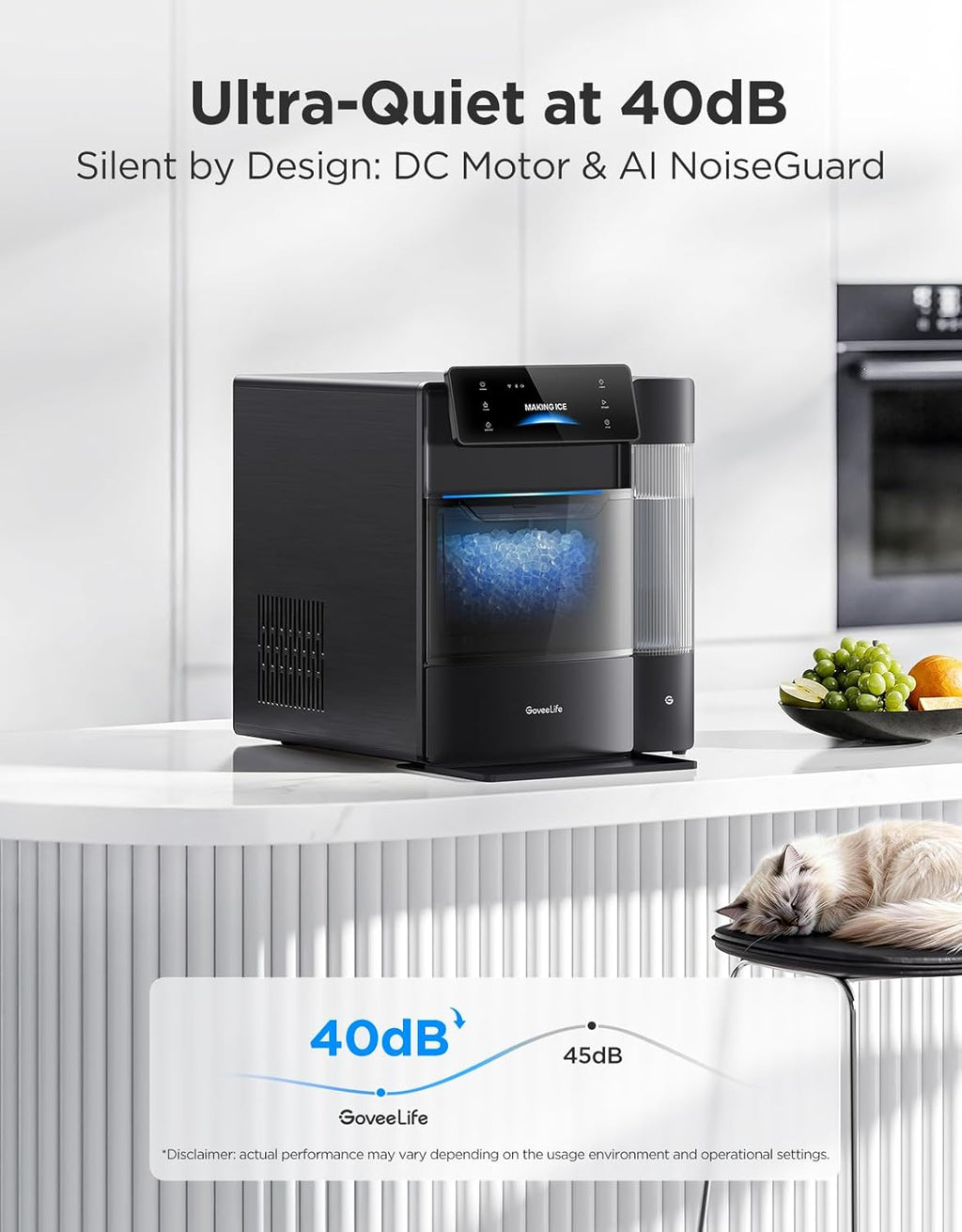 Smart Nugget Ice Maker Pro, 60lbs Daily, 6-Minute Ice, 40dB