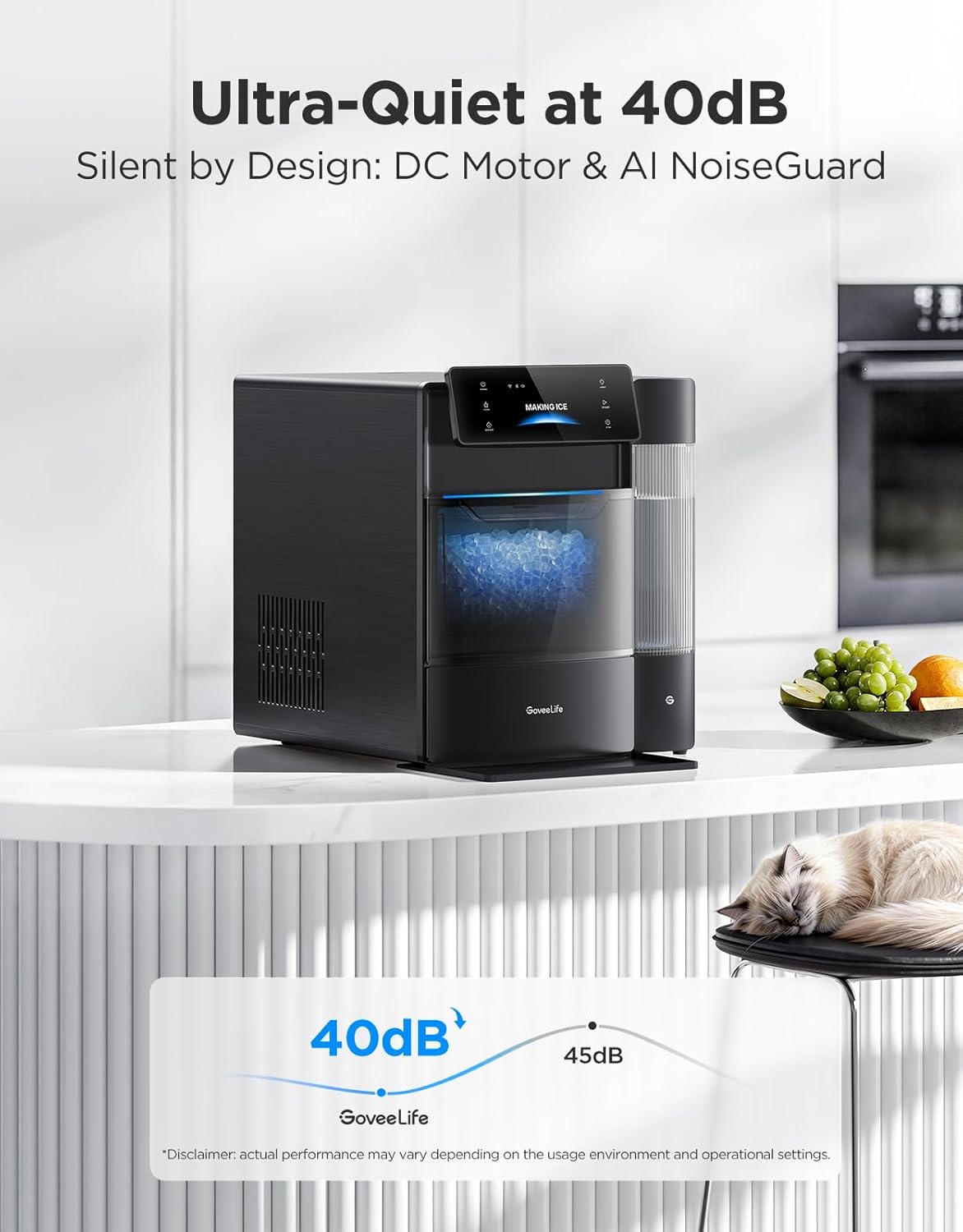 Smart Nugget Ice Maker Pro, 60lbs Daily, 6-Minute Ice, 40dB
